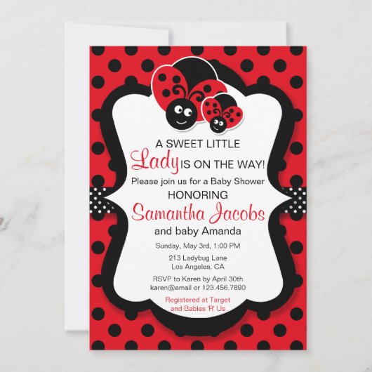 Sweet Ladybug Girl Baby shower Invitation Kaart (Voorkant)