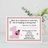Sweet Ladybug Pink Birthday Invitation Kaart (Staand voorkant)