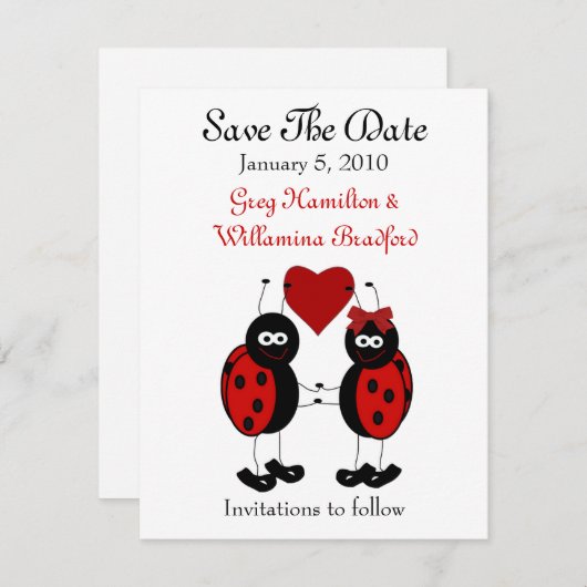 Sweet Ladybug sparen de Mededelingen van de Datum Save The Date (Voorkant / Achterkant)