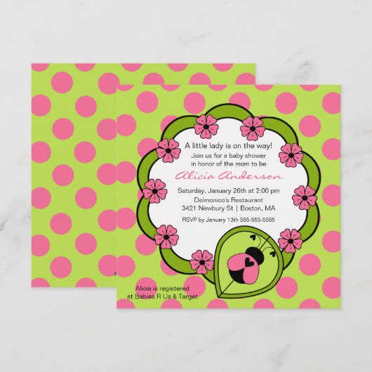 Sweet Ladybugs Baby shower Uitnodiging (Voorkant / Achterkant)