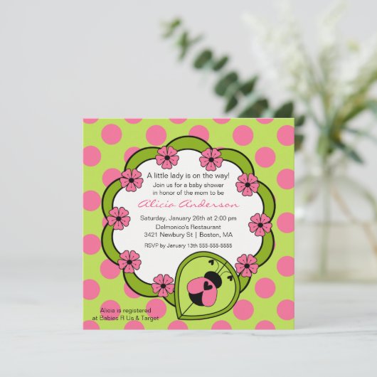 Sweet Ladybugs Baby shower Uitnodiging (Staand voorkant)
