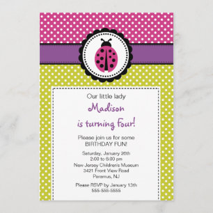 Sweet Ladybugs Birthday Invitation Polka Dots Kaart