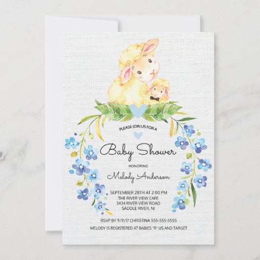 Sweet Lamb Boys Baby shower Uitnodiging (Voorkant)