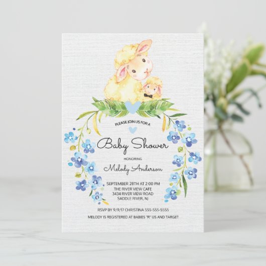 Sweet Lamb Boys Baby shower Uitnodiging (Staand voorkant)