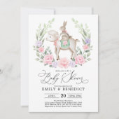 Sweet Lamb en Bunny Rabbit Soft Floral Baby shower Kaart (Voorkant)