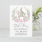 Sweet Lamb en Bunny Rabbit Soft Floral Baby shower Kaart (Staand voorkant)
