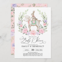 Sweet Lamb en Bunny Rabbit Soft Floral Baby shower