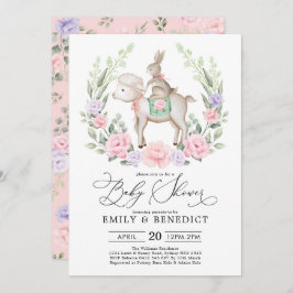 Sweet Lamb en Bunny Rabbit Soft Floral Baby shower Kaart