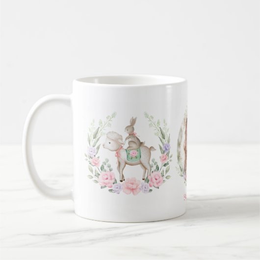 Sweet Lamb en Bunny Rabbit Spring Floral Easter Koffiemok (Links)