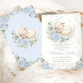 Sweet Lamb Moon Soft Blue Floral Boy Baby shower Kaart