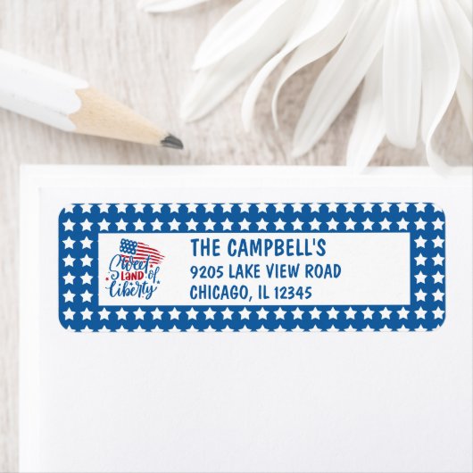 Sweet Land of Liberty Blue Stars Patriottisch Etiket (Insitu)
