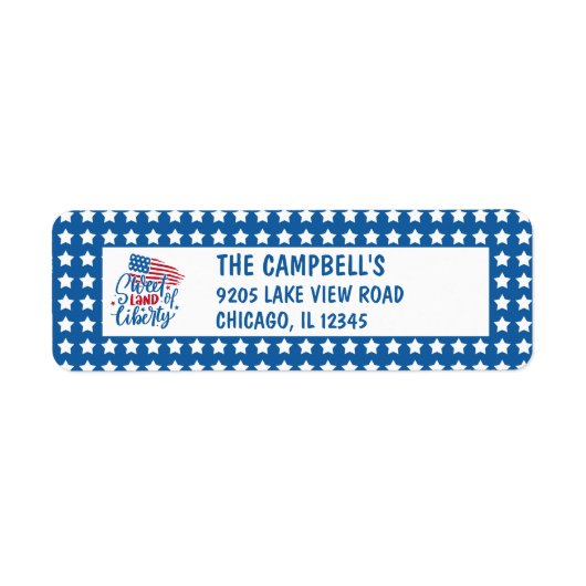 Sweet Land of Liberty Blue Stars Patriottisch Etiket (Voorkant)