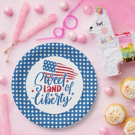 Sweet Land of Liberty Blue Stars Patriottisch Papieren Bordje (Feest)