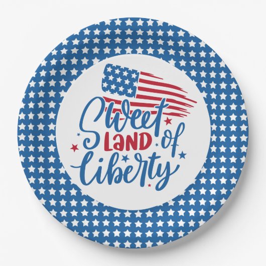 Sweet Land of Liberty Blue Stars Patriottisch Papieren Bordje (Voorkant)