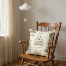 Sweet Lavender Duckling Cottage Watercolor Pillow