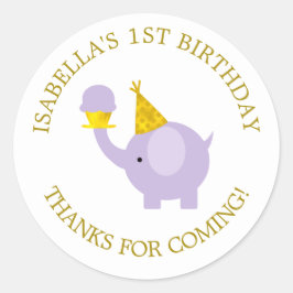 Sweet Lavender Elephant Birthday Party Ronde Sticker