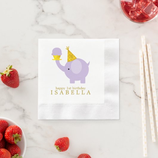 Sweet Lavender Elephant Birthday Party Servetten (Insitu)