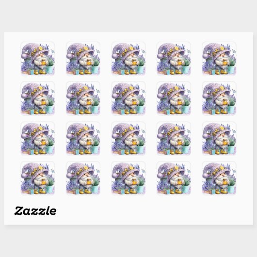 Sweet Lavender Gnome Vierkante Sticker (Vel)