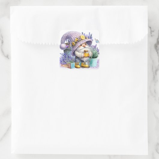 Sweet Lavender Gnome Vierkante Sticker (Tas)