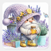 Sweet Lavender Gnome Vierkante Sticker (Voorkant)