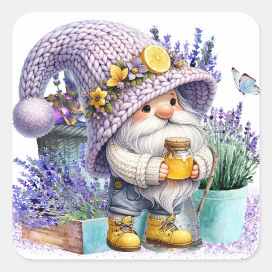 Sweet Lavender Gnome Vierkante Sticker (Voorkant)