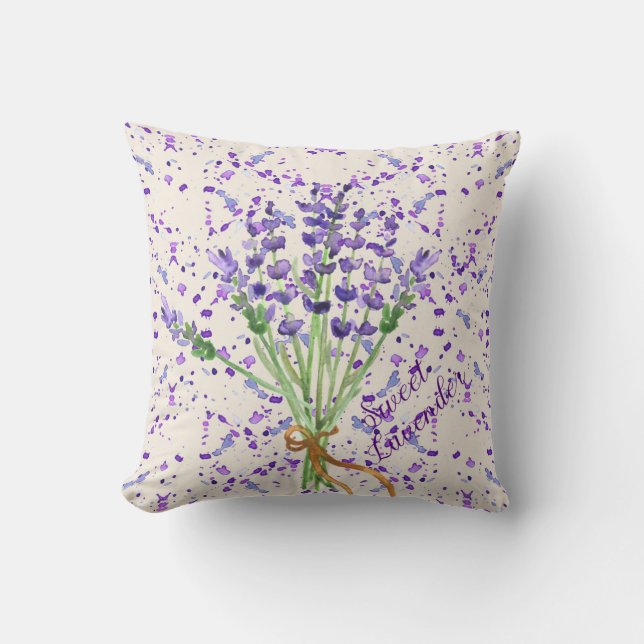 Sweet Lavender Paarse Flower Bouquet Kussen (Voorkant)