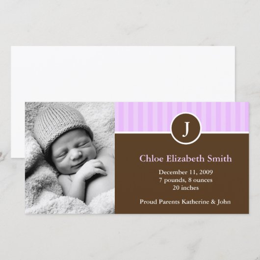 Sweet Lavender Stripes Baby Geboorteaankondigingen Aankondiging (Voorkant / Achterkant)