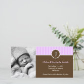 Sweet Lavender Stripes Baby Geboorteaankondigingen Aankondiging (Staand voorkant)