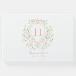 Sweet Leaf Crest w / Roze Bogen | Monogram bruilof Gastenboek