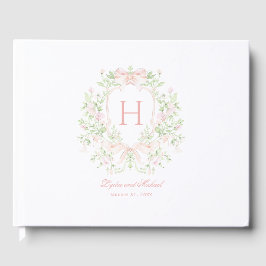 Sweet Leaf Crest w / Roze Bogen | Monogram bruilof Gastenboek