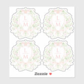 Sweet Leaf Crest w / Roze Bogen | Monogram bruilof Sticker (Vel)