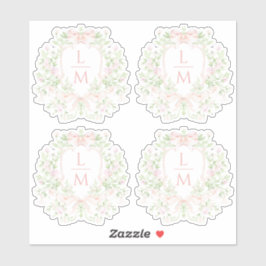 Sweet Leaf Crest w / Roze Bogen | Monogram bruilof Sticker
