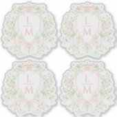 Sweet Leaf Crest w / Roze Bogen | Monogram bruilof Sticker (Voorkant)