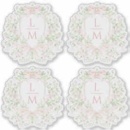 Sweet Leaf Crest w / Roze Bogen | Monogram bruilof Sticker