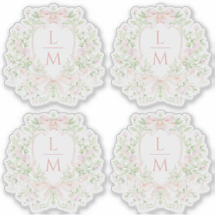 Sweet Leaf Crest w / Roze Bogen   Monogram bruilof Sticker