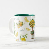 Sweet Lemon Botanical Waterverf Gepersonaliseerd Tweekleurige Koffiemok (Voorkant links)