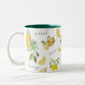 Sweet Lemon Botanical Waterverf Gepersonaliseerd Tweekleurige Koffiemok (Links)