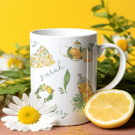 Sweet Lemon Botanical Waterverf Gepersonaliseerd Tweekleurige Koffiemok