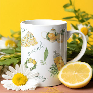 Sweet Lemon Botanical Waterverf Gepersonaliseerd Tweekleurige Koffiemok