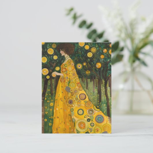 Sweet Lemon Trees Vrouw in Klimt Style Briefkaart (Staand voorkant)