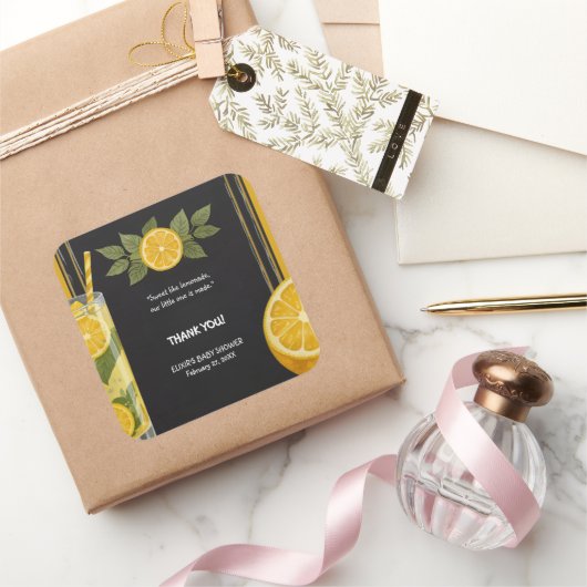 Sweet Lemonade Chalkboard Stand Baby shower Vierkante Sticker (Geschenken)
