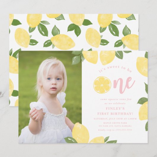 Sweet Lemons 1e verjaardag Uitnodiging (Voorkant / Achterkant)