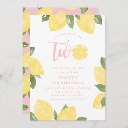 Sweet Lemons 2e verjaardag Uitnodiging (Voorkant / Achterkant)