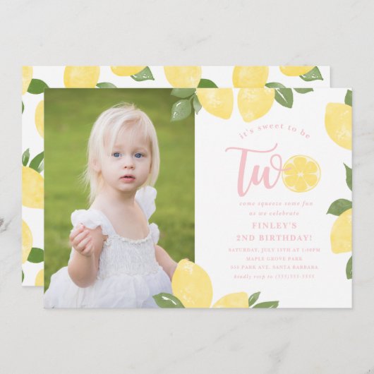 Sweet Lemons 2e verjaardag Uitnodiging (Voorkant / Achterkant)