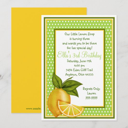 Sweet Lemons Birthday-uitnodigingen Kaart (Voorkant / Achterkant)