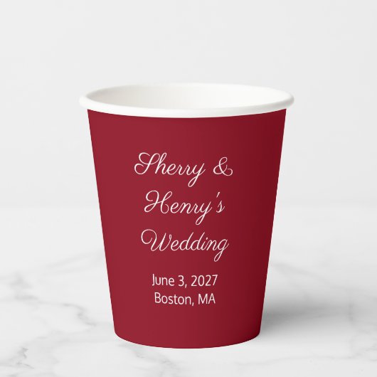 Sweet Letters Maroon & White:  Wedding Papieren Bekers (Voorkant)