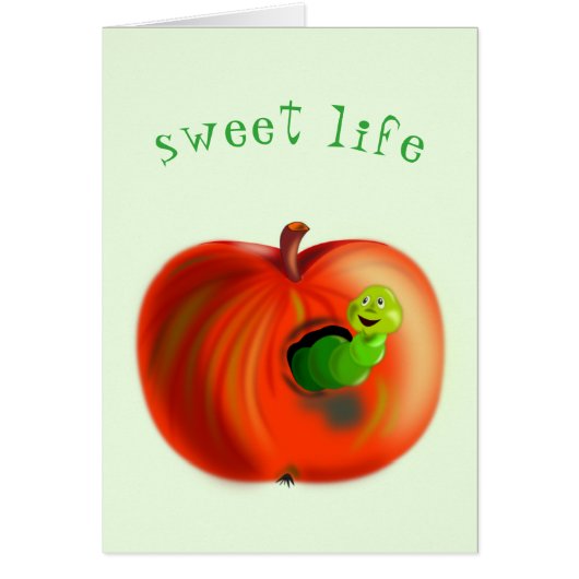 Sweet Life Kaart Happy Worm in Apple - Fun (Voorkant)