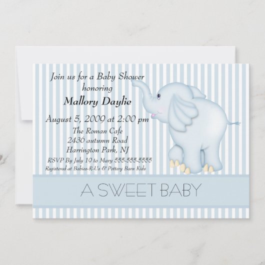 Sweet Light Blue Elephant Boy Baby shower Kaart (Voorkant)