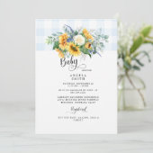 Sweet Light Blue Gingham Sunflower Baby shower Kaart (Staand voorkant)