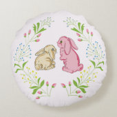 Sweet Light Pink Bunny Wreath Round Pillow Rond Kussen (Achterkant)